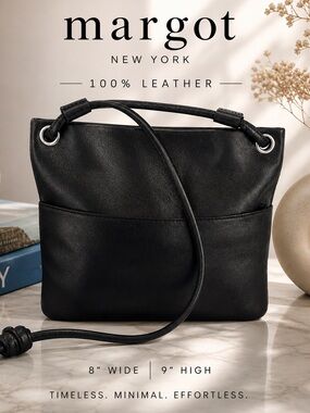Margot New York Black Leather Crossbody Bag | Minimalist Everyday Chic